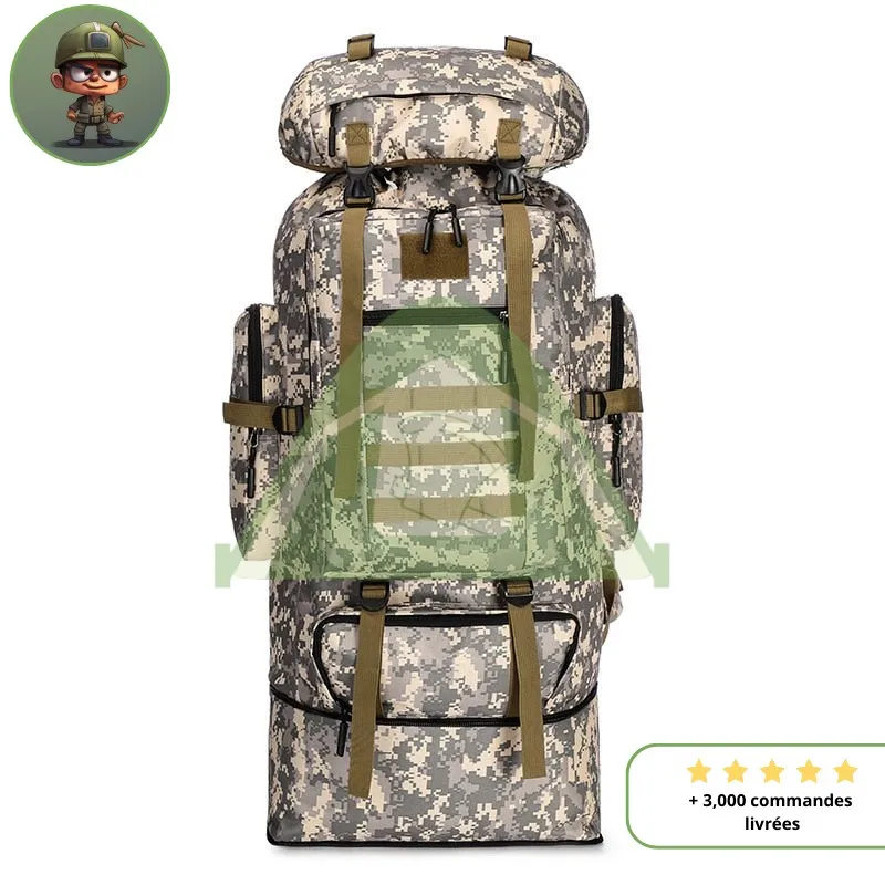 Grand Sac à Dos Militaire gris camouflage