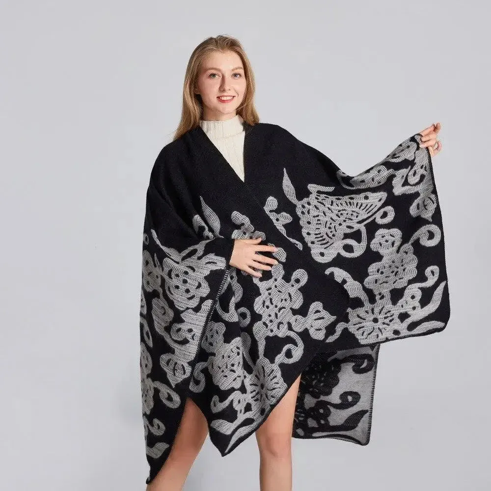 Poncho Femme Imprimé Floral et Papillon